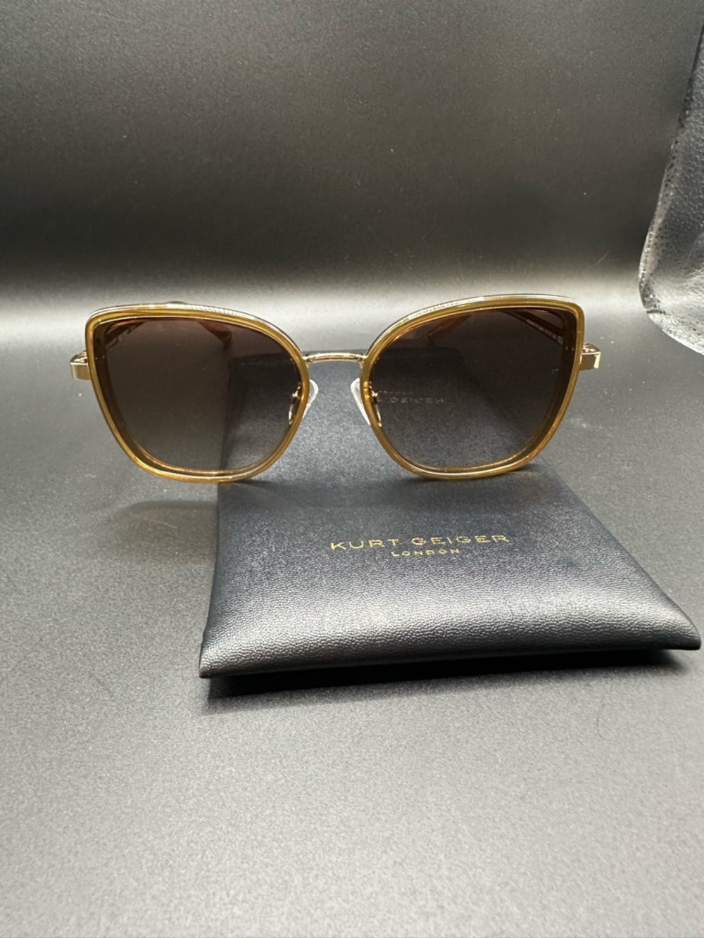 Kurt Geiger Gold Frame Brown Lens Cat-Eye Sunglasses